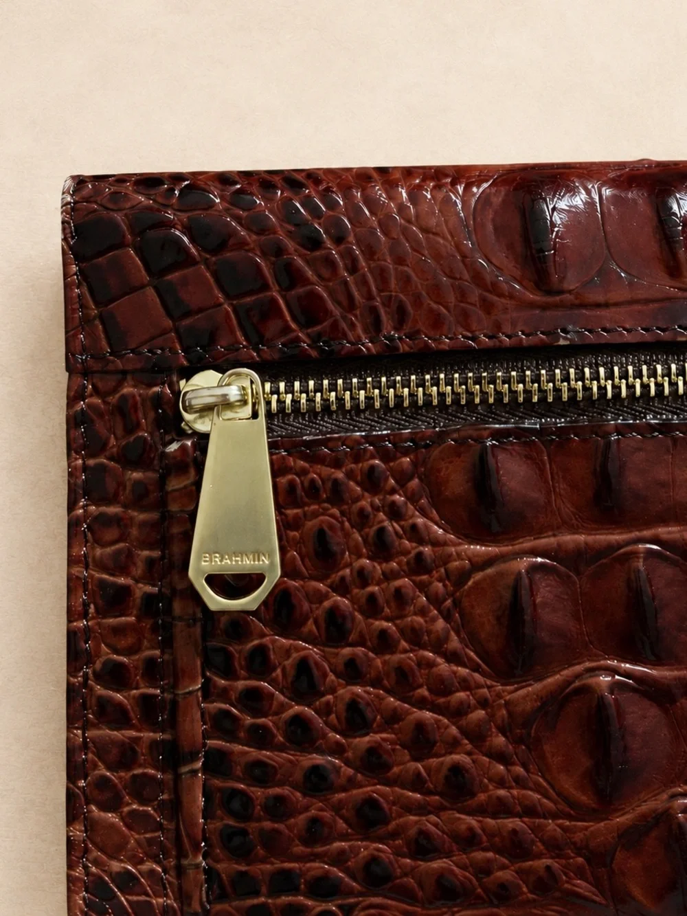 Brahmin Cognac Croc Embossed Leather Checkbook Wallet NWOT